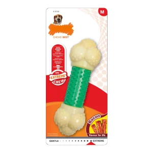 Kauwspeelgoed voor honden Nylabone Extreme Chew Double Action Bacon Munt 2 in 1 Rubber Maat XL Nylon