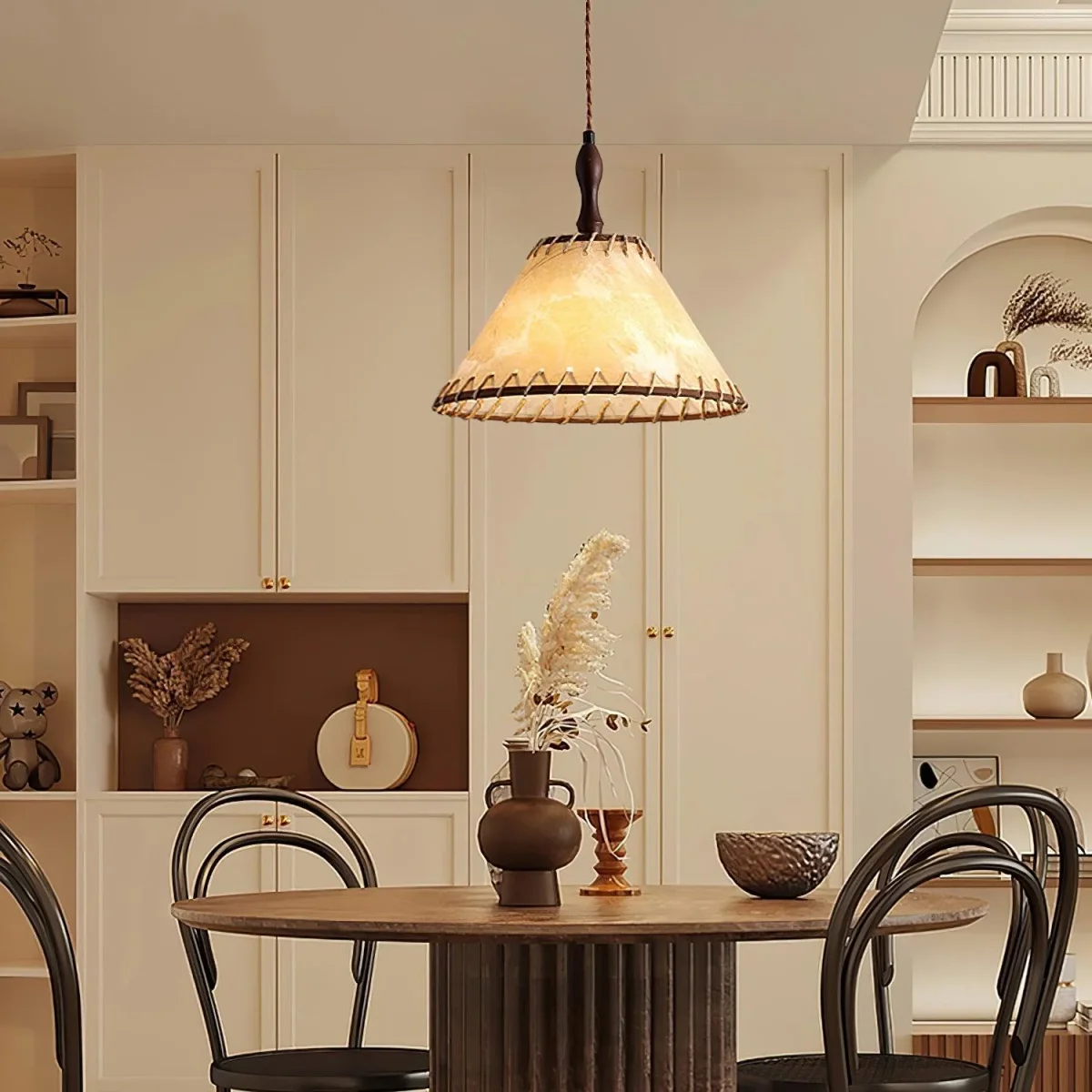 Hanglamp met hout en stof - Afbeelding 6