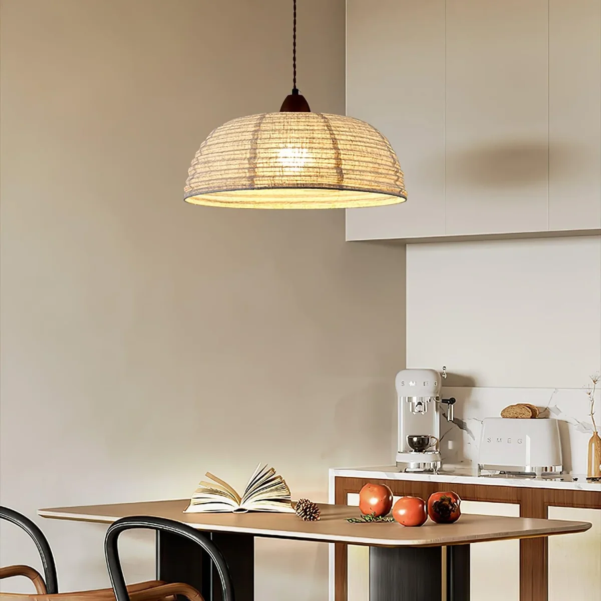 Hanglamp met hout en stof - Afbeelding 4